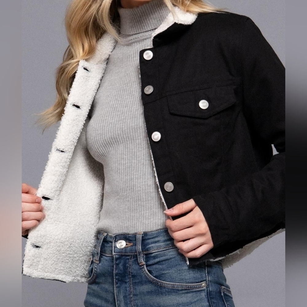 Treny Cropped Jean Sherpa-Lined Jacket Size Sml NWT